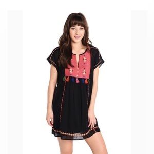 Joie Black Gauze Lucretia Embroidered Tassel Shift Dress SZ L